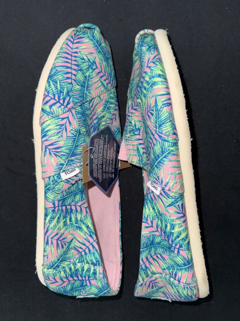 TOMS Tropical Leaf Print Pink & Green Alpargata Flats summer, flats, colorful - Picture 6 of 9